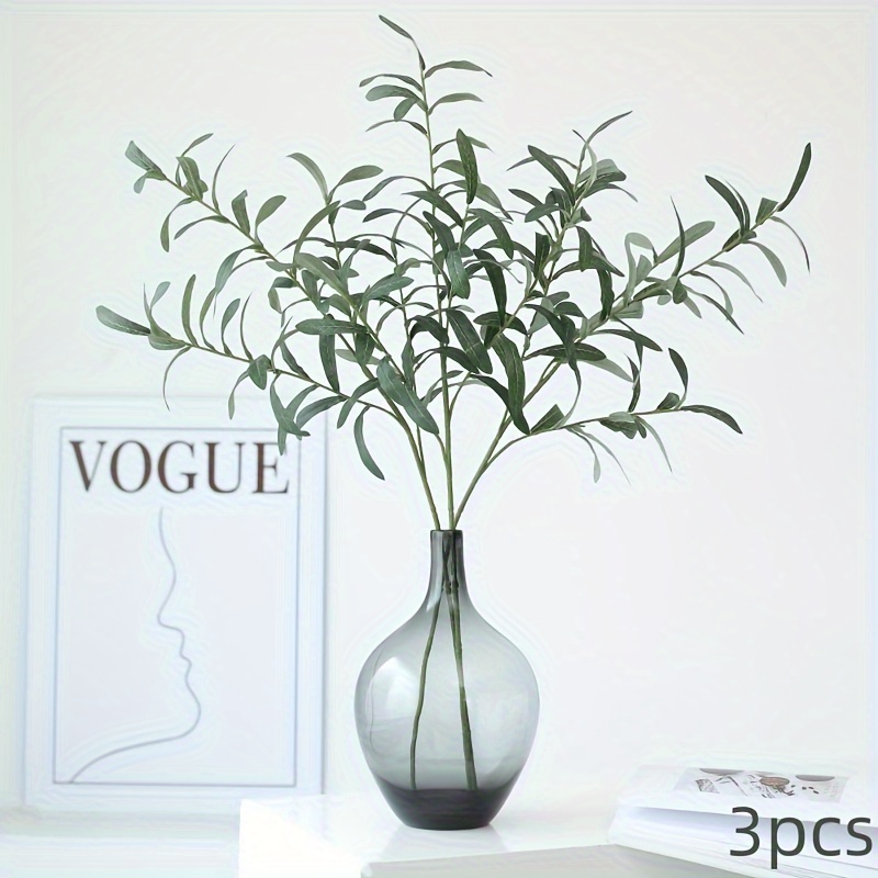 3pcs Artificial Olive Branches With Olives For Vase Faux Olive Stems Greenery Stem Plant 27.9inch/71cm Long Olive Tree Branch For Home Wedding Decor(bottle Not Included)