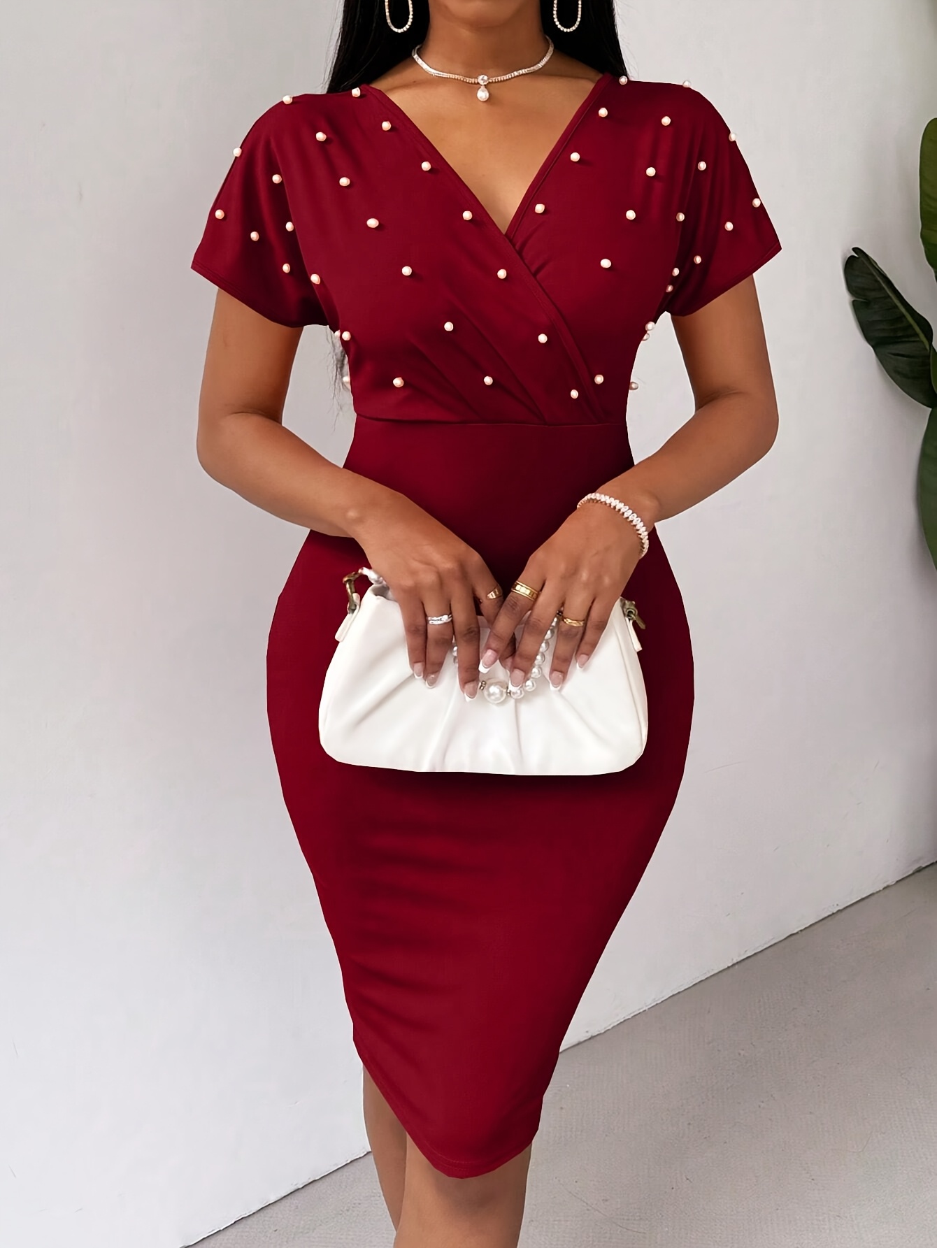 burgundy batwing dress Thigh-High Slit Sequin Batwing Sleeve Evening Dress