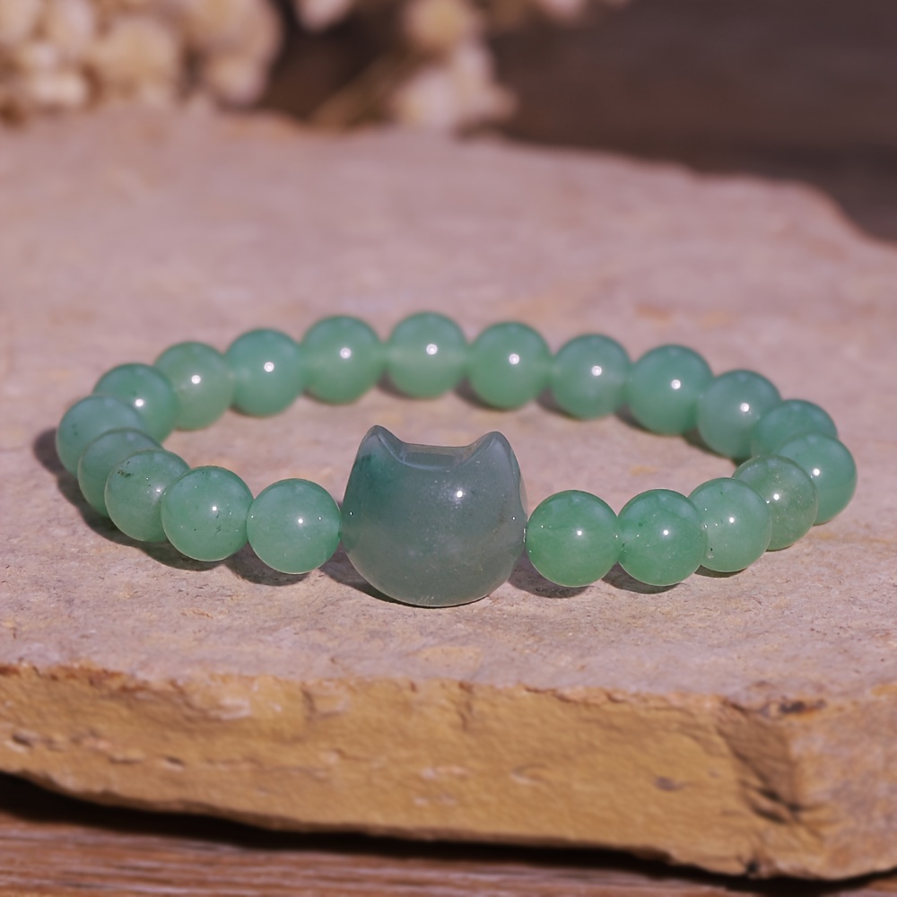 Cat Themed Stone Bracelet in Rose Quartz, Turquoise & Amethyst