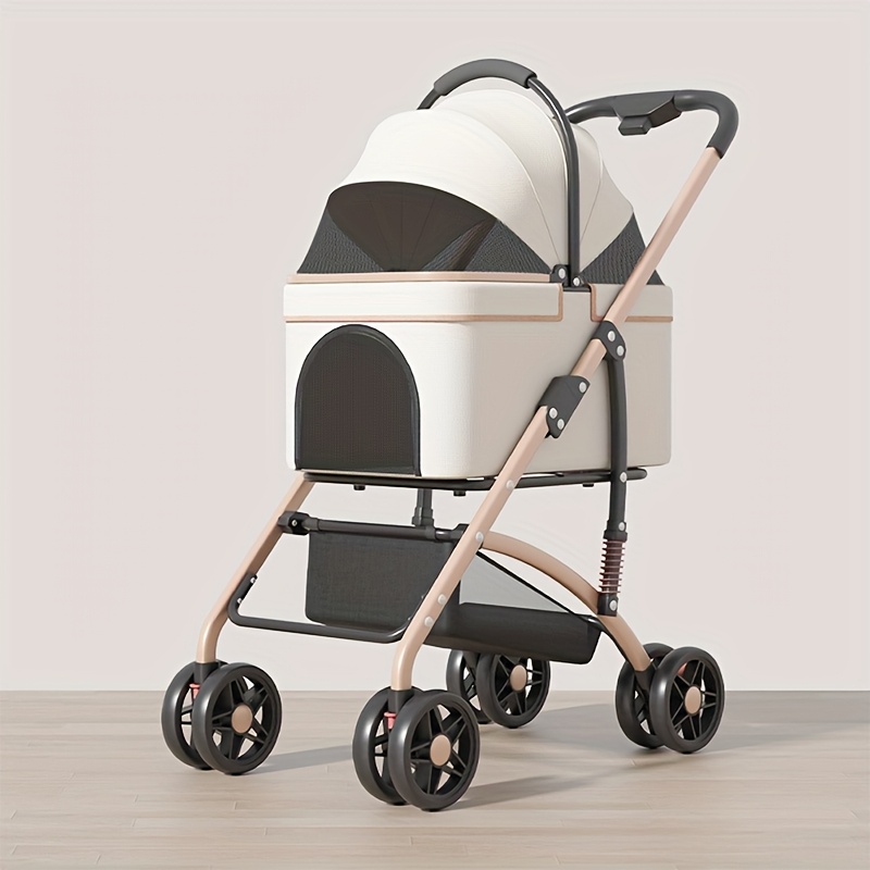 ペットカート 取り外し可能な4輪デザイン キャスター付き 前輪360°回転 後輪ブレーキ付き 簡単組立 軽量 通気性 折りたたみ式 取り外し可能 マルチペット対応 様々な動物に適した散歩用 0