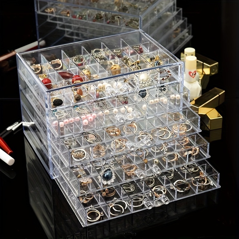 

Modern 5-tier Jewelry Organizer With 120 Compartments - Dustproof Storage For Earrings, Rings & Accessories