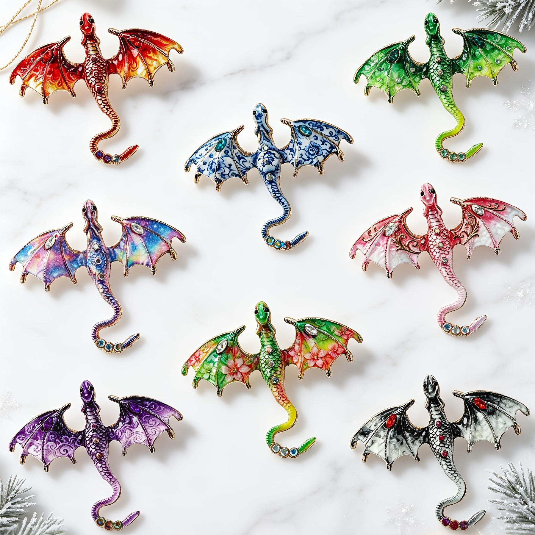 TEMU Lot de 8 broches SOLEVDO en émail et strass, de motif de dragon volant coloré en émail, style fantaisie vintage, décoration pour écharpe et ,