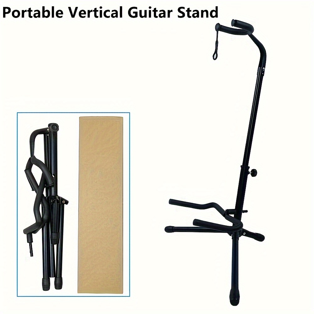 TEMU Adjustable & Foldable Guitar Stand - Portable, Single Tripod With Integrated Storage For Travel And Home Use, Black