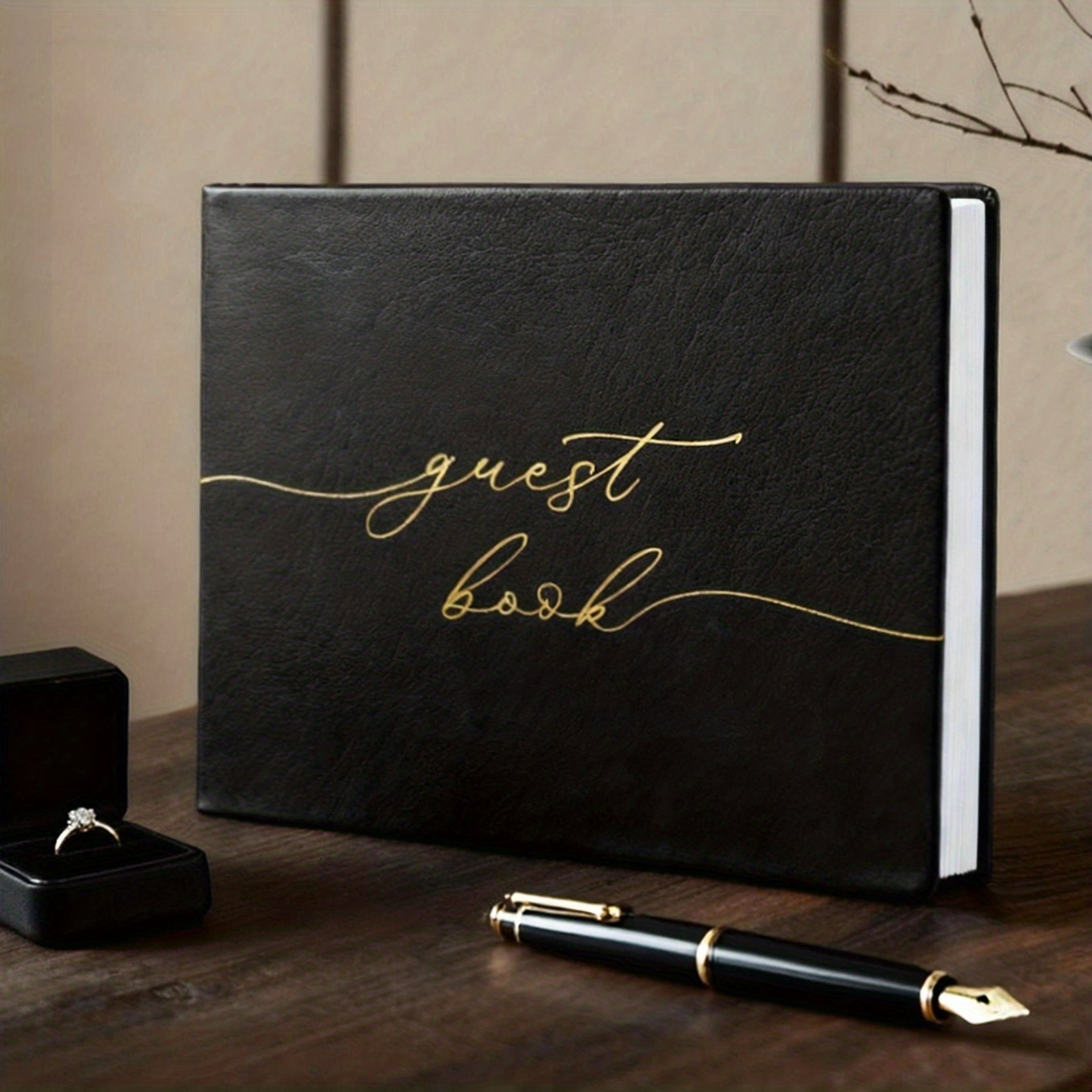 Luxury Faux Leather Wedding Guest Book, 9"x7" Vegan Leather Hardcover 100 Pages (50 Sheets) - Elegant Guest Book For Baby Showers, Birthdays, Receptions