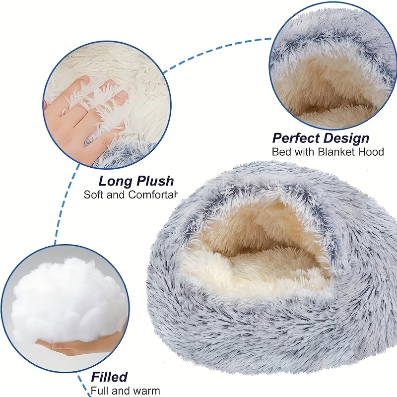 plush round cozy cat house and condo semi enclosed cat bed shell for cats and small   Product details 4