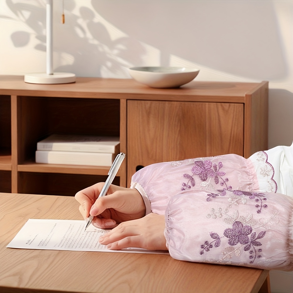 1 pair womens elegant floral lace sleeve cuffs double layer breathable mesh with   edges soft pink white pastel colors delicate fabric design sophisticated style hand wash only lace trim details versatile fashion accessory for casua Product details 4