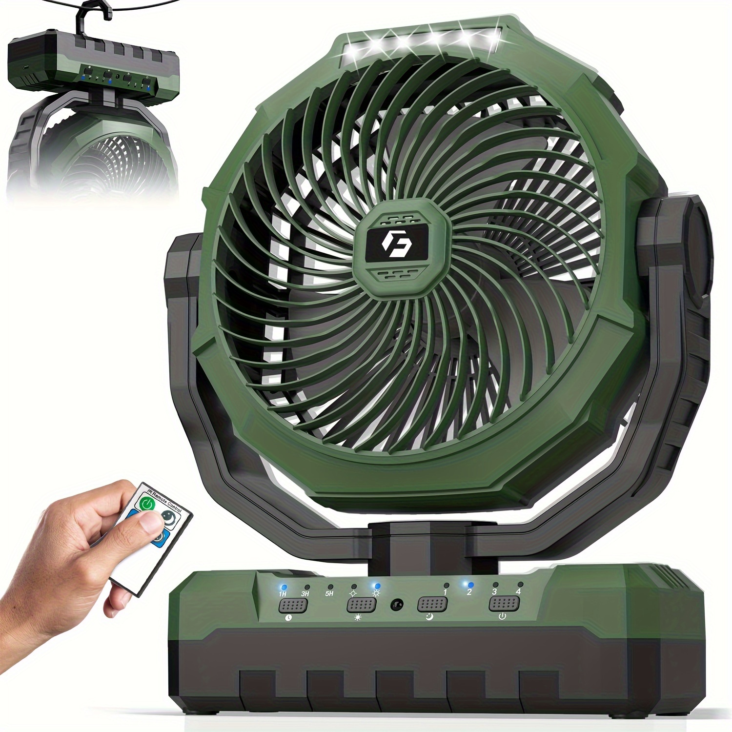 

3-in-1 Camping Fan - Portable Fan Rechargeable - 8000mah 9-inch Battery Powered Fan (70hrs) - Usb Fan With Light & Remote For Indoor, Outdoor, Tent, Travel, Bbq, Fishing, Jobsite