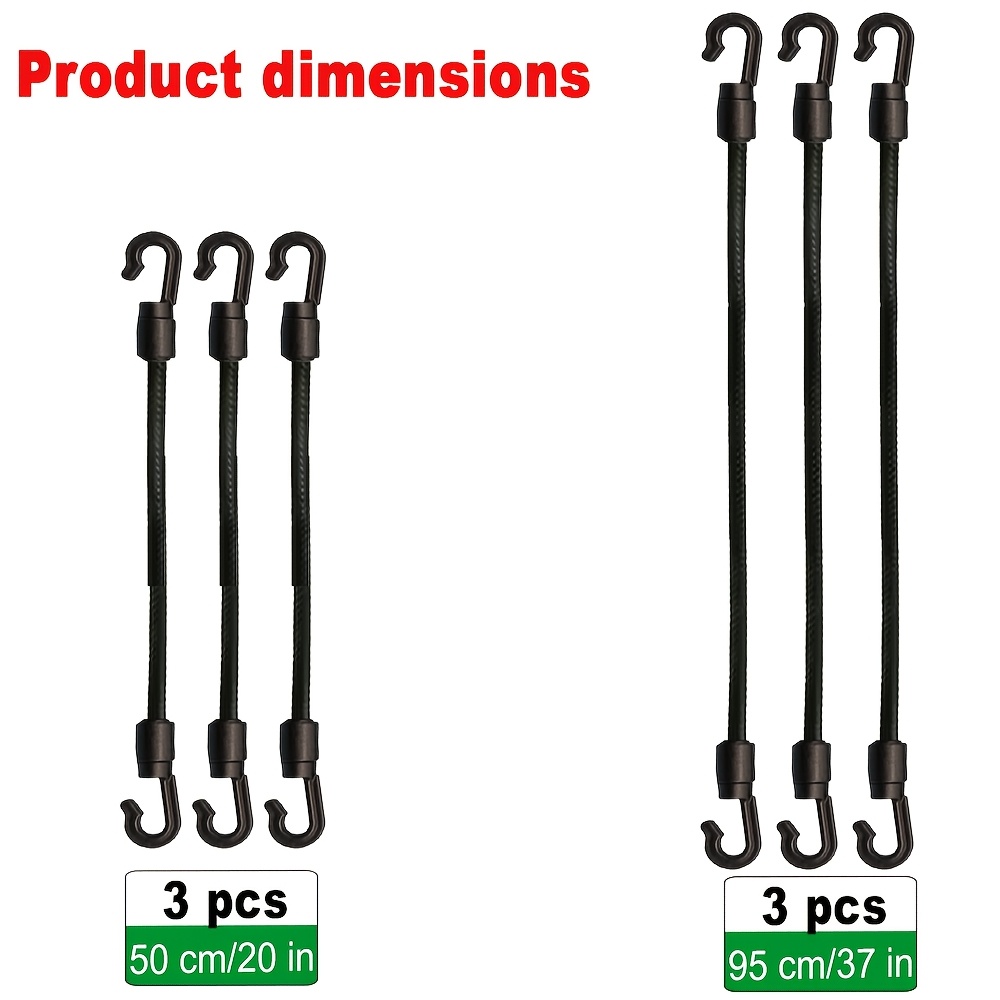 TEMU 6-pack Heavy-duty Elastic Rope With Hooks, 2 Sizes: 50cm (20in) And 95cm (37in). Suitable For Home, Travel, And Camping Gear. Durable Material