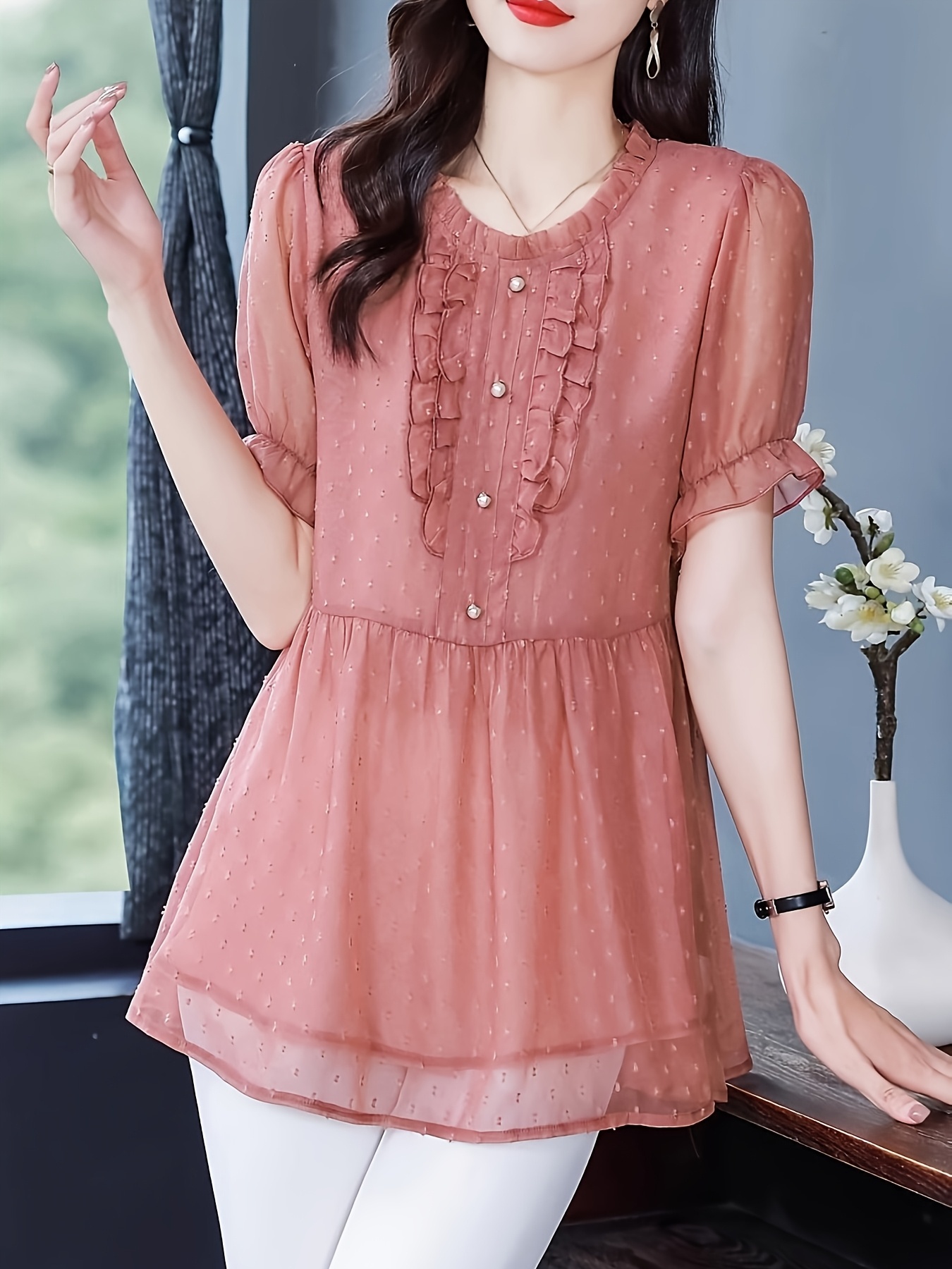 New Summer Womens Short Sleeved Chiffon Shirt Cover Belly