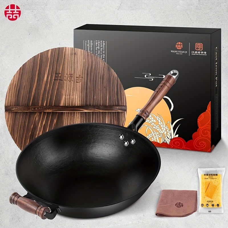 

Wangyuanji Chinese Handmade Cast Iron Work Nonstick Flat Bottom Stir Fry Pan For All Stoves