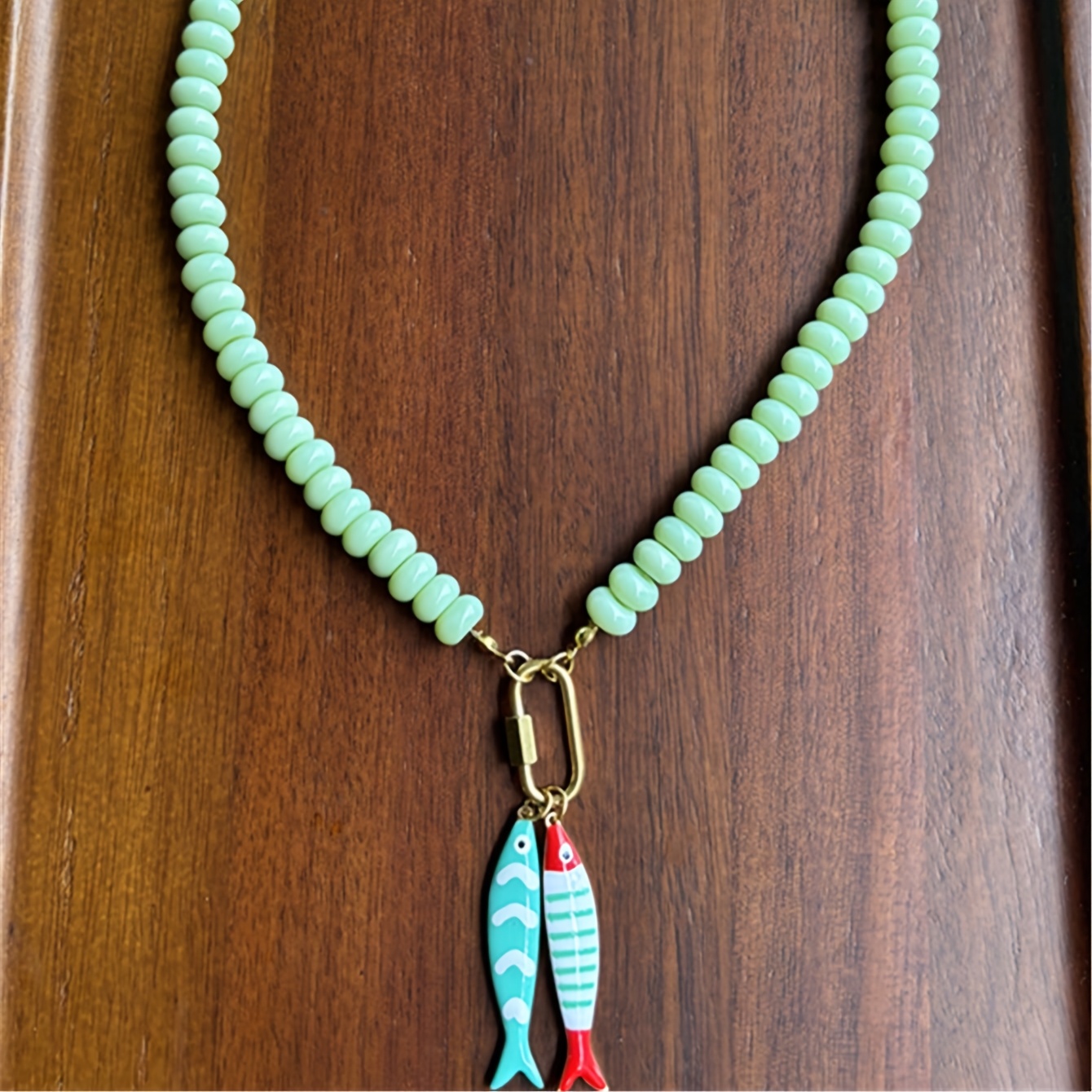 Colorful Drip Stainless Steel Striped Fishbone Pendant Necklace, Handmade Beaded Multi-pendant Necklace, Stackable Vacation Gift, Versatile Accessory