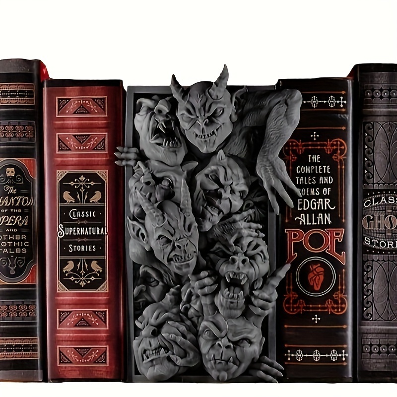 

Gothic Resin Bookends, Decorative Horror Demon Goblin Sculpture, Supernatural Themed Book Stopper For Shelves And Desks