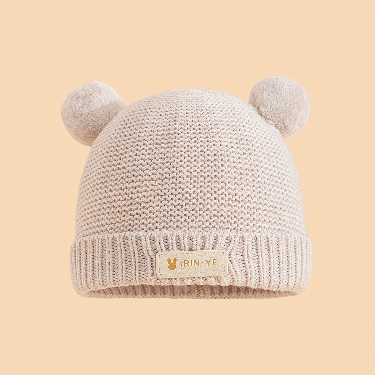 TEMU 1pc Baby Double-ball Knitted , A Soft And Comfortable Upturned Knitted , Suitable For Daily Warmth And Head Protection For Boys And Girls