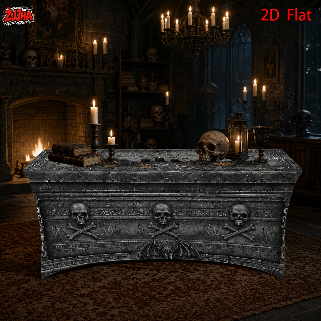 TEMU 1pc Elastic Fitted Rectangular Tablecloth, Halloween Vintage Coffin Bat Print Tablecloth, Stretch Rectangular Table Protector For Vendor Booth,