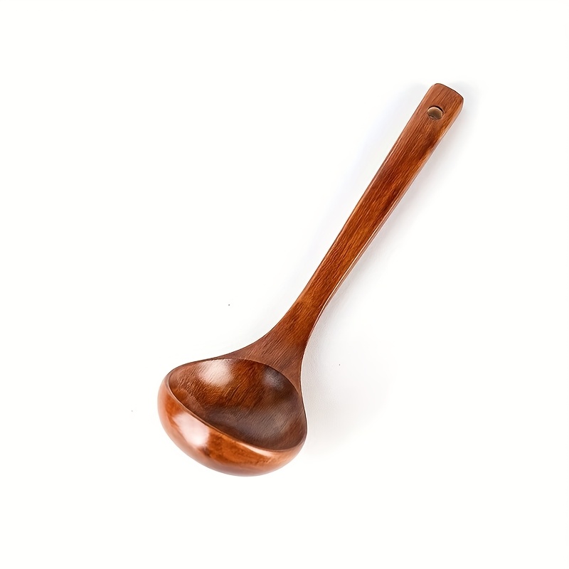 1pc Long Handle Solid Wood Deep Soup Spoon Home Soup Hung Wooden Kitchen Serving Spoon