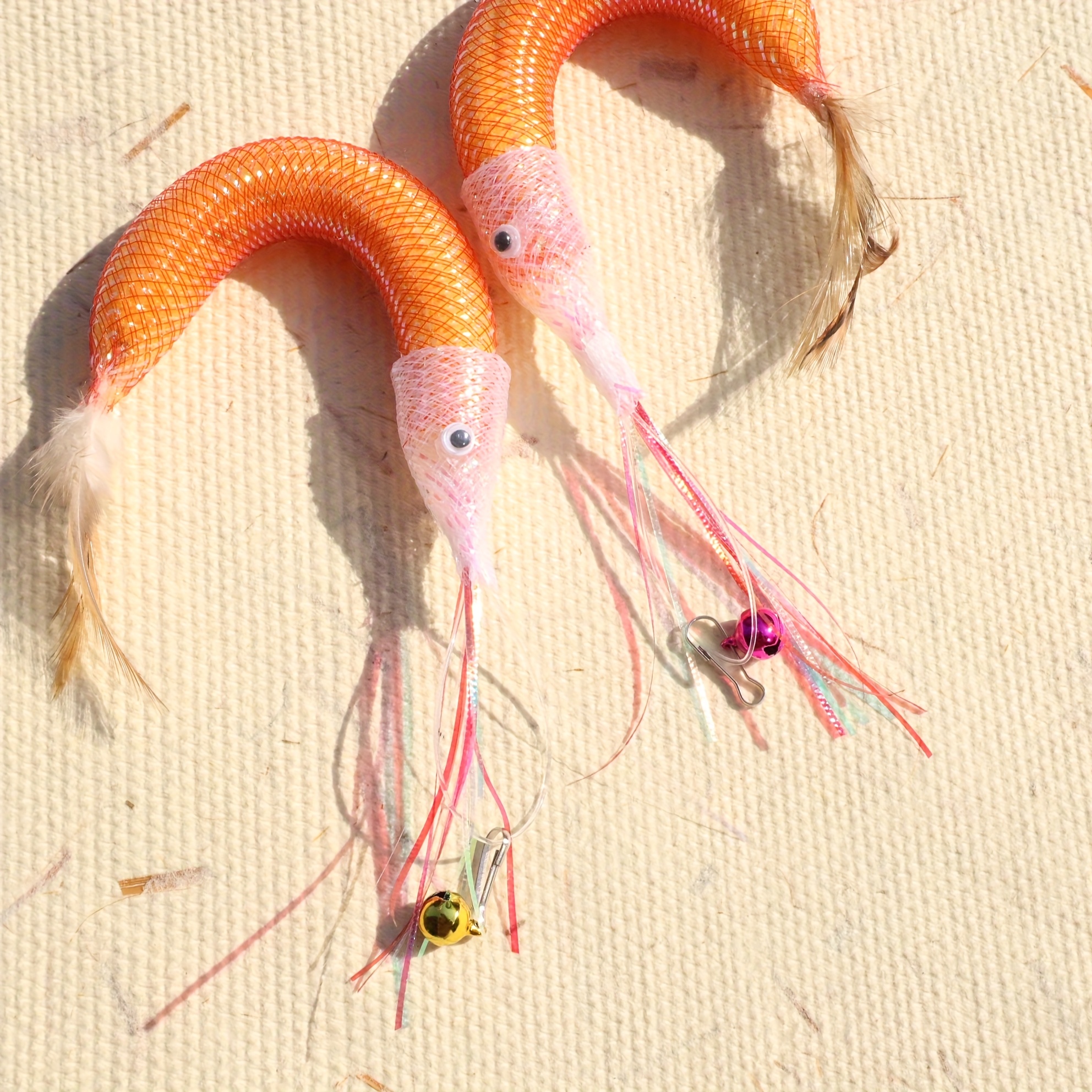 2pcs Cat Teeth Cleaning Shrimp Chew Toys - Plastic, Pet Self-Heeling Audible Toys, Random Color Bells, Rich Scent, Cat Teaser Replacement Heads, All Breed Sizes, No Batteries Required, Cat Teeth Cleaning Toys, Vibrant Feathers, Durable Toys