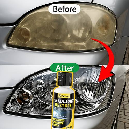 professional car headlight restoration removes yellowing oxidation fogging lens polishing compound enhances brightness grind polish front rear light repair automotive maintenance chemicalfree formula