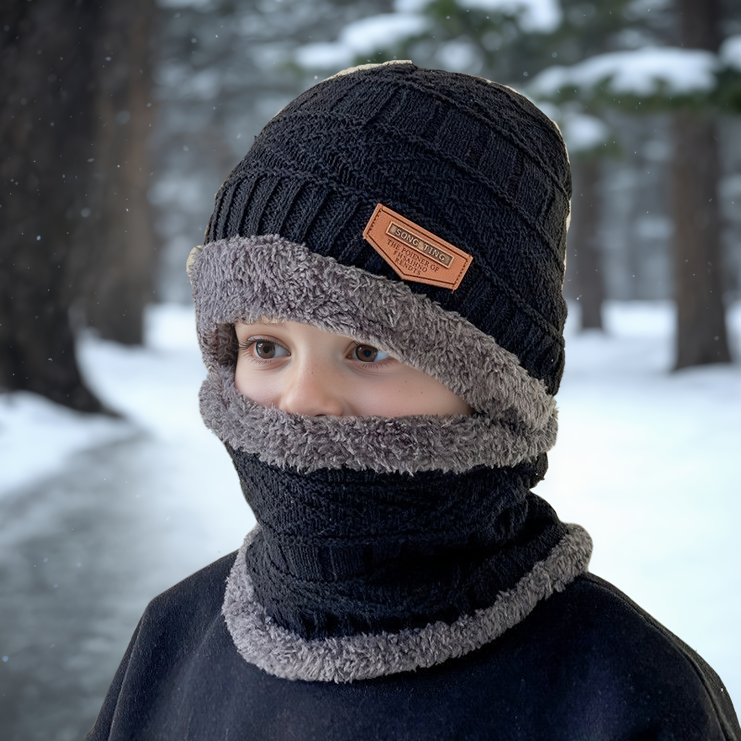 Kids' Winter Hat & Scarf - Stretchable Windproof Warm Hat With, Geometric Christmas Suitable For &, Holiday Outfits (christmas, New Year)