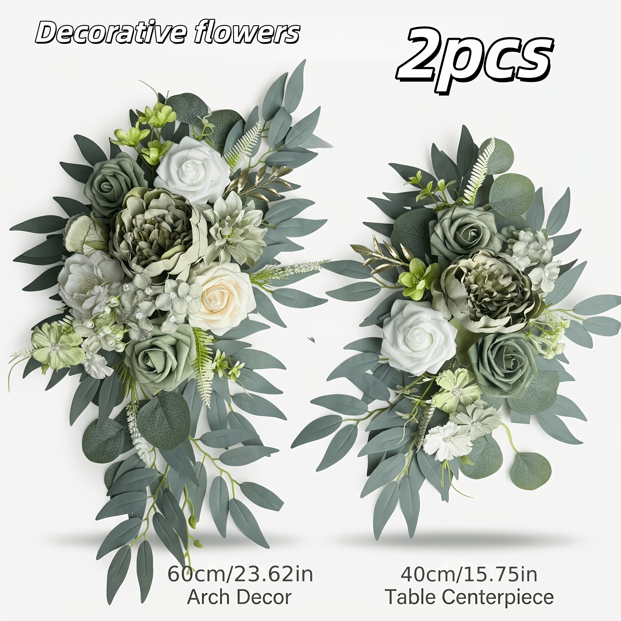 Image of 2pcs Artificial Flower Hanging Swags For Wedding Welcome Sign Décor, Boho Reception Entryway Greenery Faux Floral Picks For Bridal Shower Party, Anniversary Birthday Gift