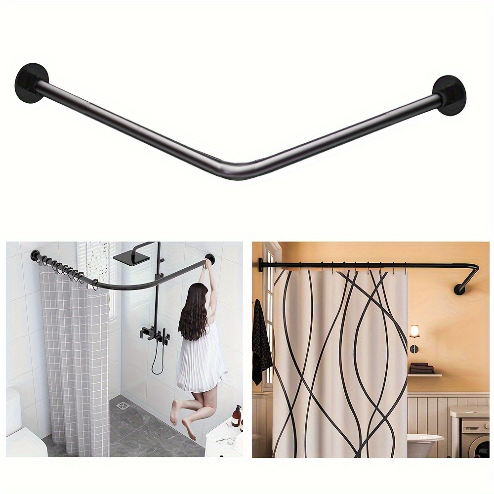 

Stretchable L Shaped Bathroom Bathtub Corner Shower Curtain Rod Rack (23.6"-52.4"x 23.6"-52.4"), Drill Free Install, For Bathroom, Clothing Store, Private Space