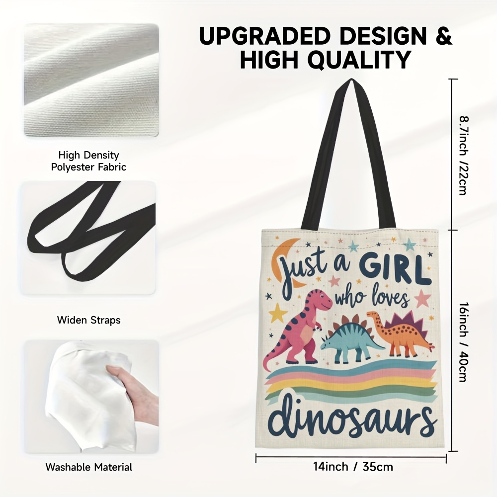 E-shop 1 Stück lebendige Dinosaurier-Tasche für Damen - "Nur ein Mädchen, das Dinosaurier liebt"-Design, strapazierfähige Polyester-Shouldertasche mit