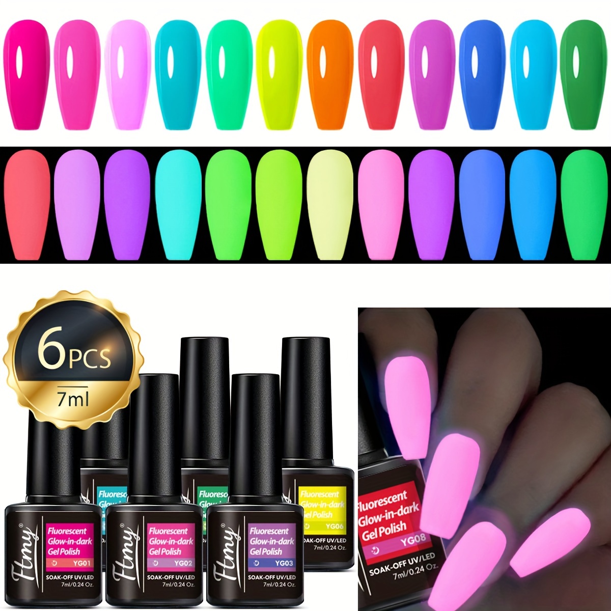 

Fluorescent Gel Nail Polish Set, Soak Off Uv/led Gel Varnish Kit, Candy Colors Glow-in-the-dark Manicure For Home Salon