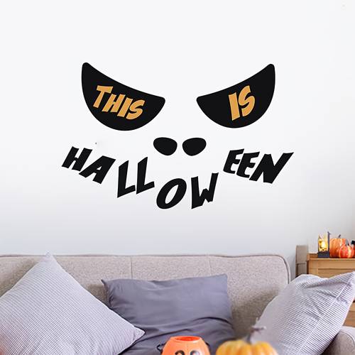 1pc Self- Removable PVC Wall Sticker - Halloween & Slogan Design, Waterproof Decorative Decal for Living Room or Bedroom, Home Decoration, Geometric Pattern, , Durable Material, DIY Enthusiasts, Interior Designers