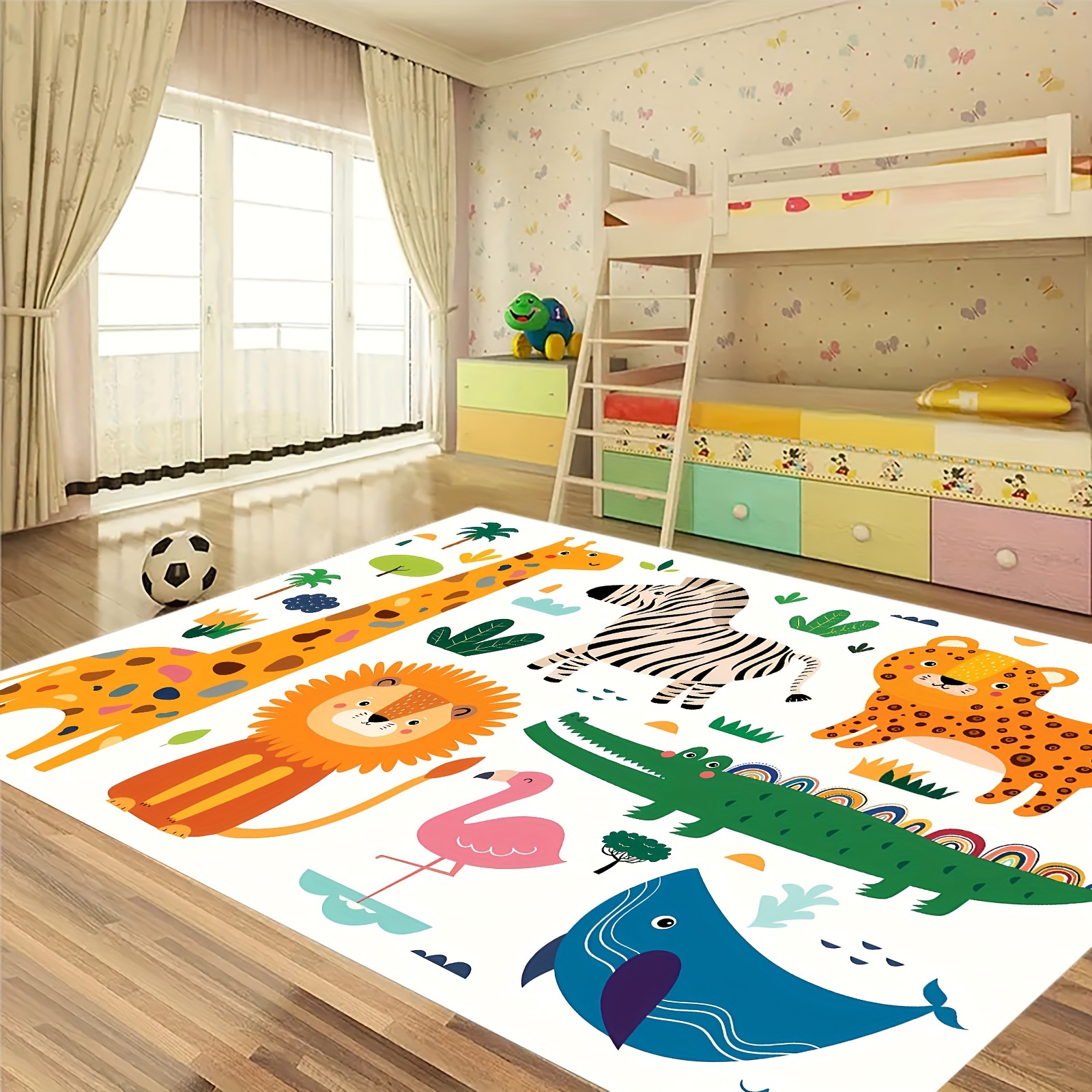 

1pc Kids Room Jungle Safari Area Rug, Non-slip Floor Mat With Lion, Giraffe, Zebra For Playroom, Bedroom, Living Room, Kitchen, Entryway, Bathroom, Home Decor