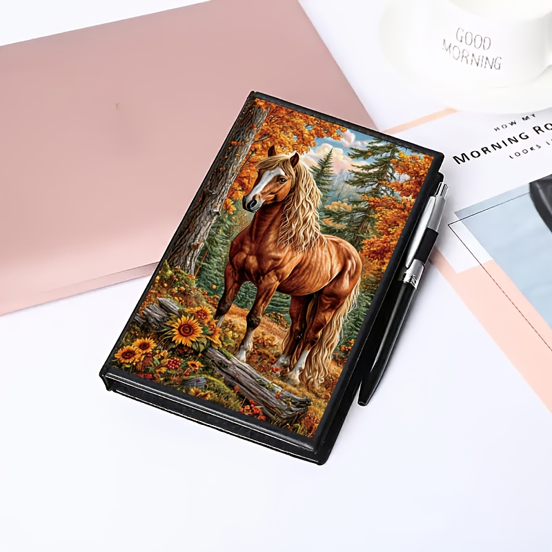 TEMU 1pc 5d Diamond Painting Sticky Notes And Notebook Set - Horse Memo Pad, Unique Handmade Gift, Kit, Irregular Round, Special Handmade Present For
