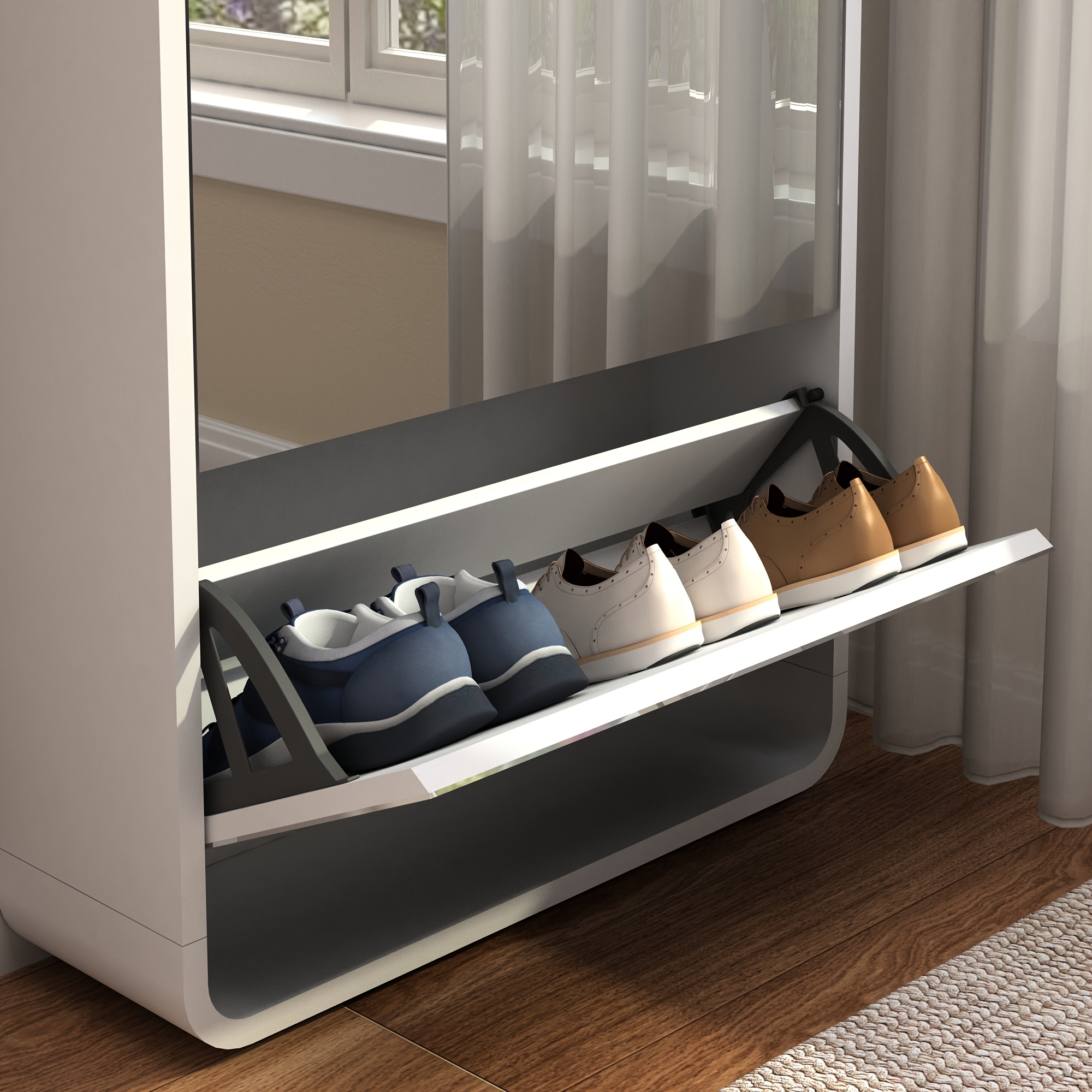 1 set   shoe cabinet modern   floor standing with full length   5 flip drawers white wooden shoe organizer for entryway hallway and   shoe cabinets Product details 7