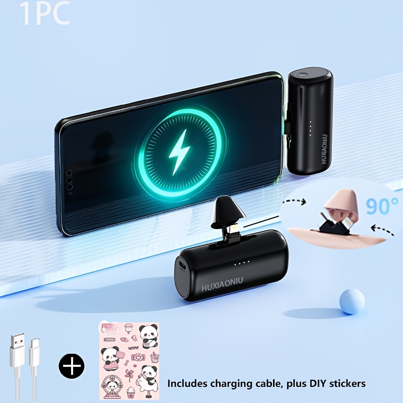 TEMU For Iphone Portable Charger With 2-in-1 Ports, 5000mah Bank, Smart Lcd Battery Display, Supports 15w Fast Charging For Iphone