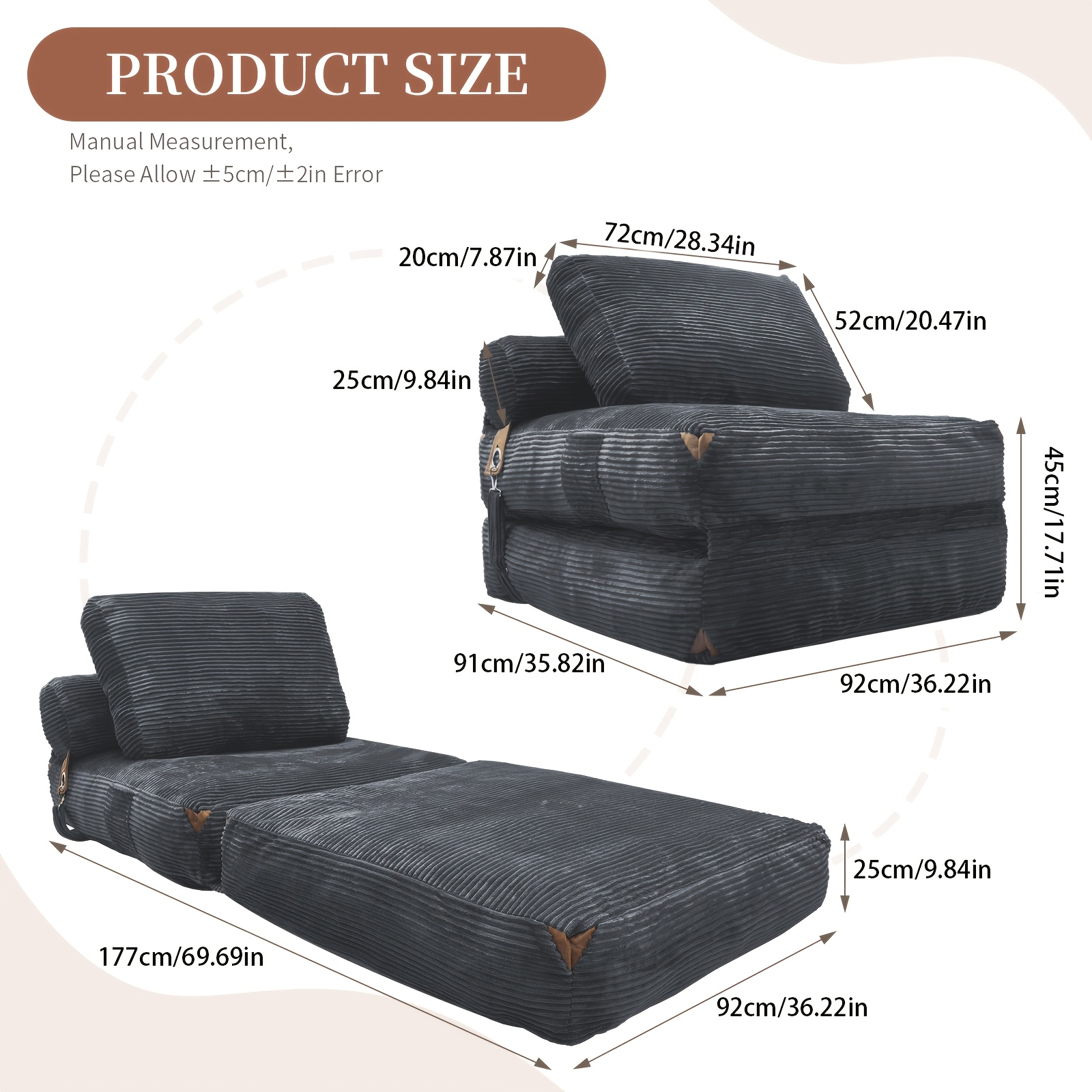 Image of Folding -one Lazy Sofa, Extra Large Modular Bean Bag Chair, Soft Floor Seating, No , Multi-functional Lazy Sofa With Pillow, Boneless Corduroy, Suitable For Gaming, Reading, And Relaxation
