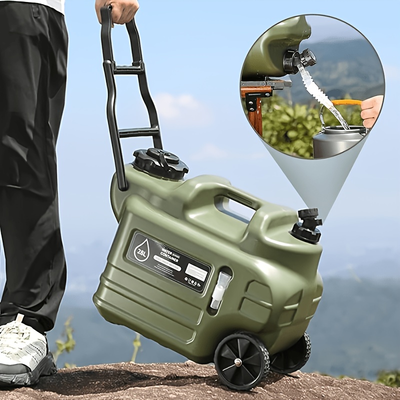 TEMU 28l Water Storage Container With Wheels And Pull Rods, Portable Water Bucket With Spigot, Large Capacity Water Container For Outdoor Camping
