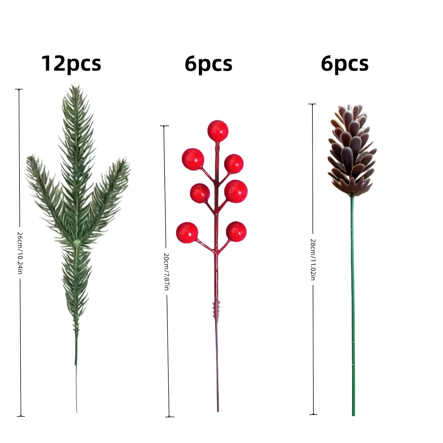 TEMU 24pcs Pine Branch And And Decorations | Realistic Plastic Twigs Christmas Tree Ornaments | Winter Wedding And Wreath Centerpieces | Durable And