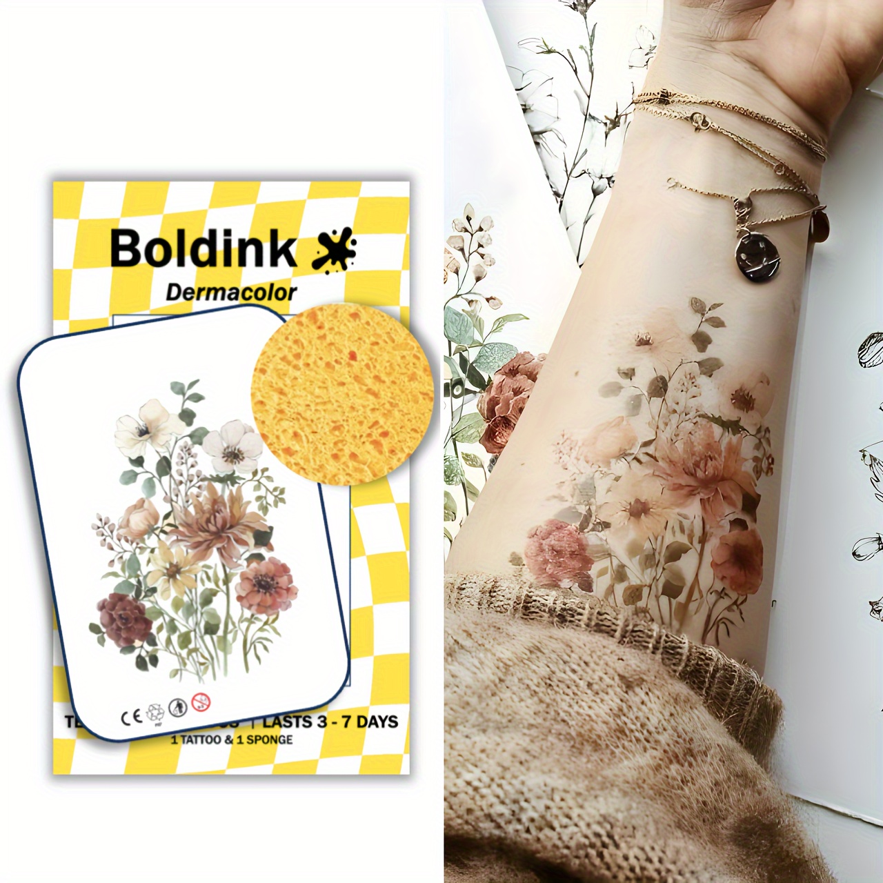 

Boldink Temporary Tattoos, Vintage Flower Design, Waterproof Long-lasting, Realistic Body Art For Women And Men, Easy Application And Removal, Shape: Other, Brand: Boldink - Csx005