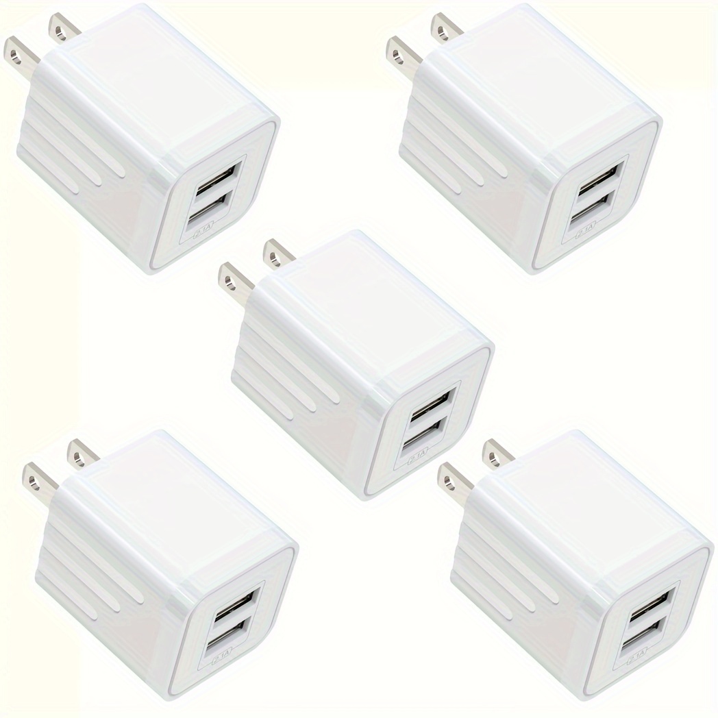 

5pack Usb Wall Charger, 2.1a Dual Usb Port Cube Power Plug Adapter Fast Phone Charger Block Charging Box Brick For Iphone 15/15 Pro/15 Pro Max/14, Samsung Galaxy, Pixel, Lg, Android-white