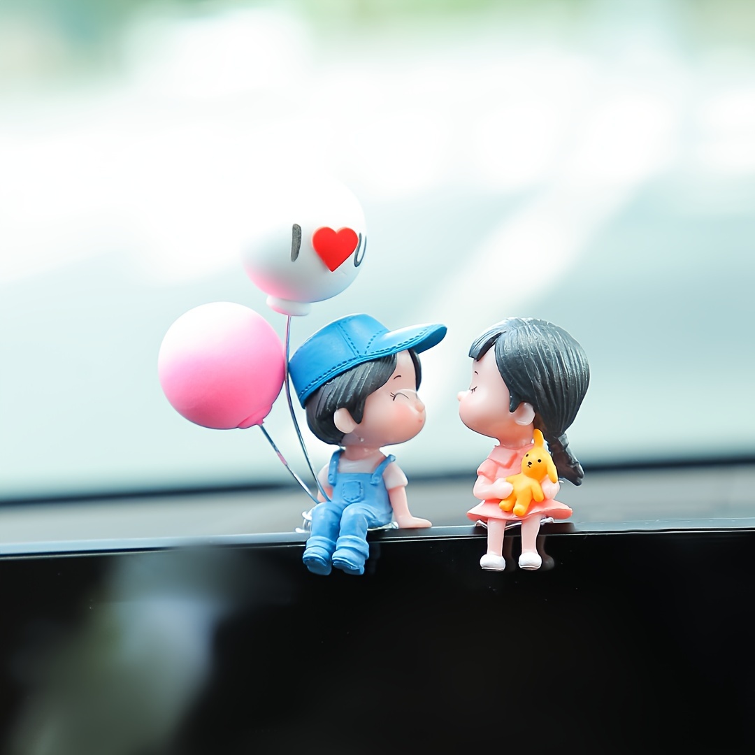 Image of 1pc Cute Couple Car Dashboard Decor - Creative Abs Resin Figurine For Vehicle Interior & Office Desk Accessory