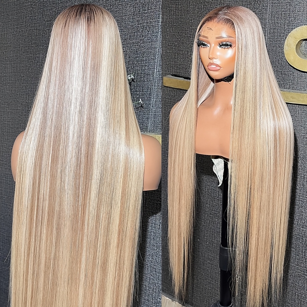 Image of Highlight Straight Synthetic Lace Front Wigs For Women 13*4 Inch Hd Straight Lace Wigs Lace Frontal Wigs Ombre Glueless Lace Front Wigs Christmas Gift