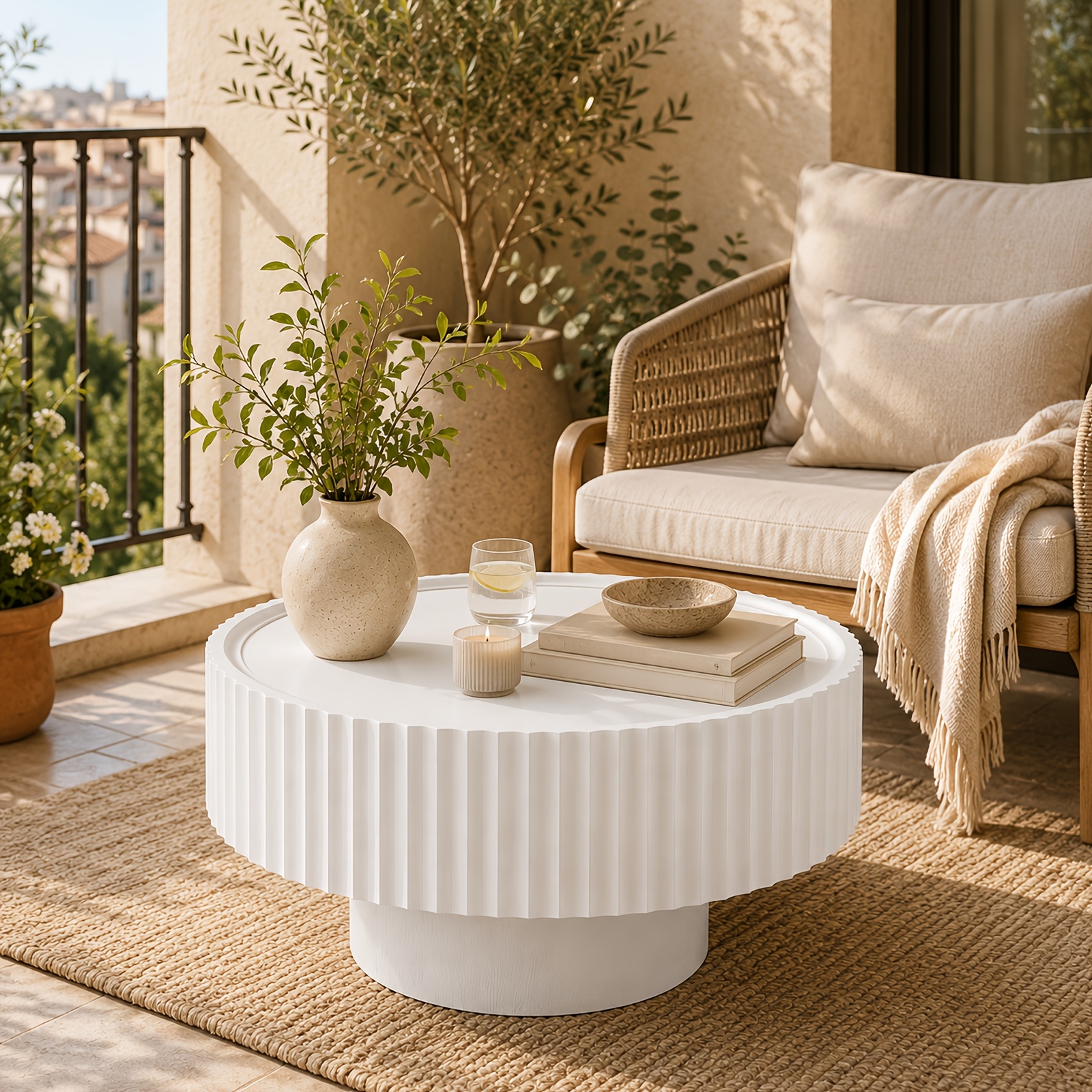 Image of Modern Round Coffee Table With Recessed Design & Mushroom-shaped Top - Suitable For Living Room, Balcony, Study - Assembly Minimalist Furniture, Space- Contemporary Table For Small Spaces ()