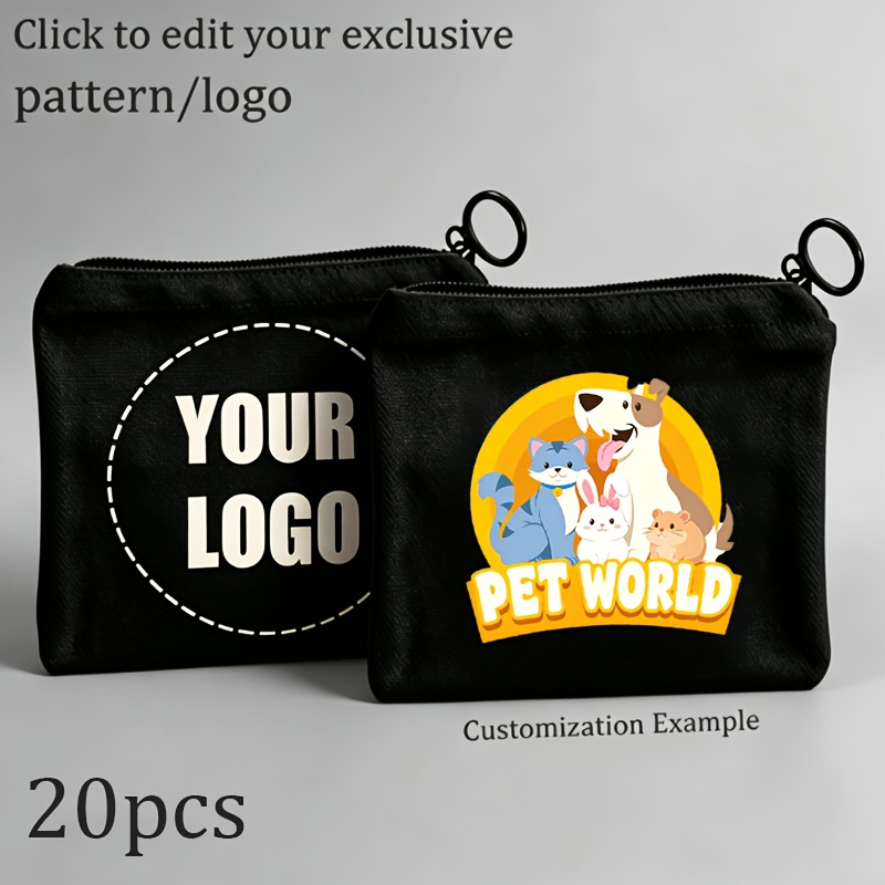 TEMU Gift For Her/him 20pcs Custom Pattern Coin Purses/cosmetic Bags Personalized Patterns/logo - White/black Elegant Easy Zippered Toiletry Bag,