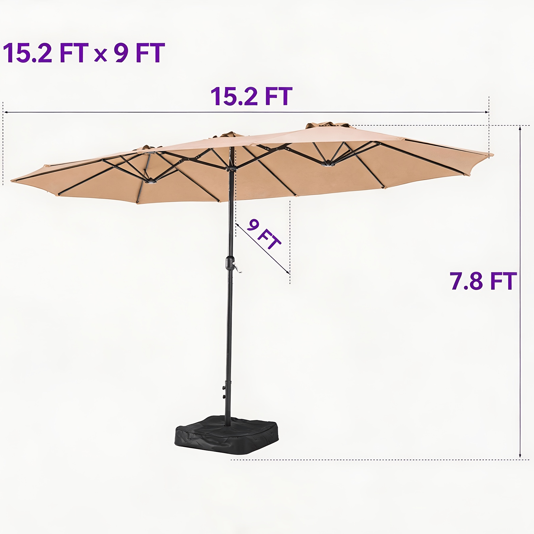 TEMU Nordivale 15ft Large Outdoor Windproof Patio Umbrella - Extra Large Twin Umbrella With 48 Led Lights & Base& Crank, Auto-charging Solar Panel -
