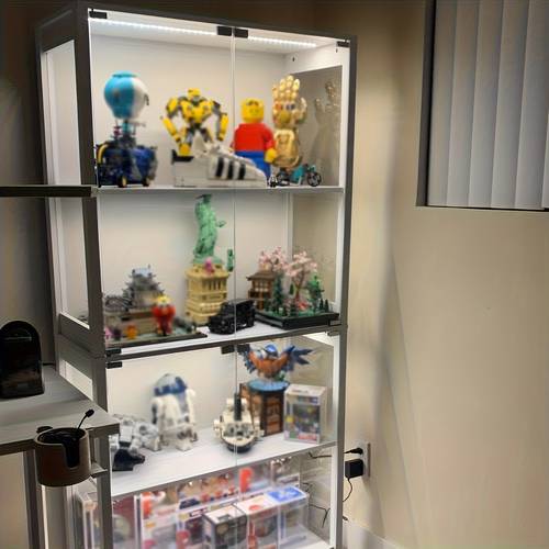 glass display cases with sensors large display cases with glass doors 4 tier display cases with 3 color lights for collectibles bookcases with four shelves and storage cabinets