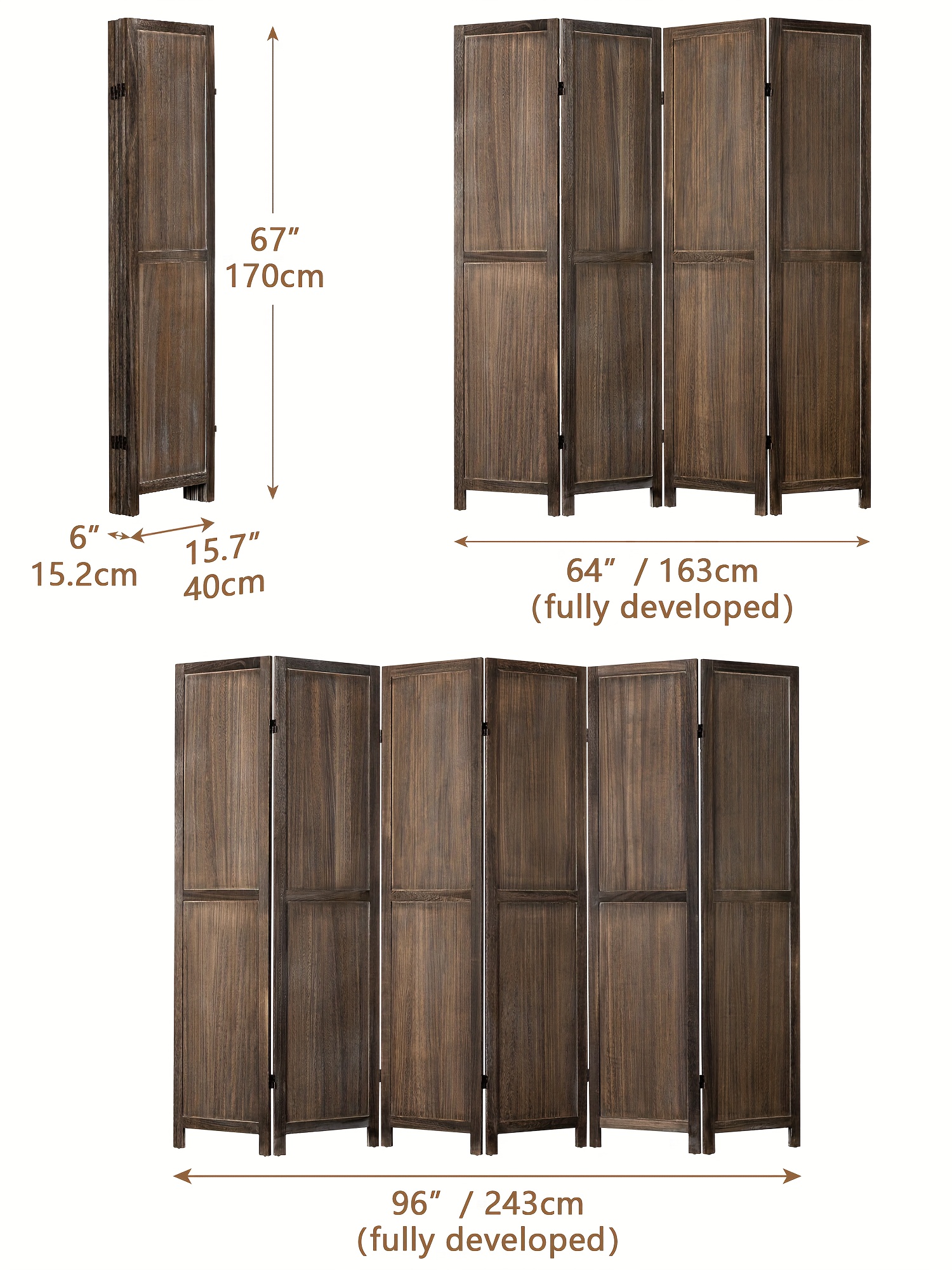 4/6 Panels Room Divider Screen - 360° Adjustable Folding Panels, 91
