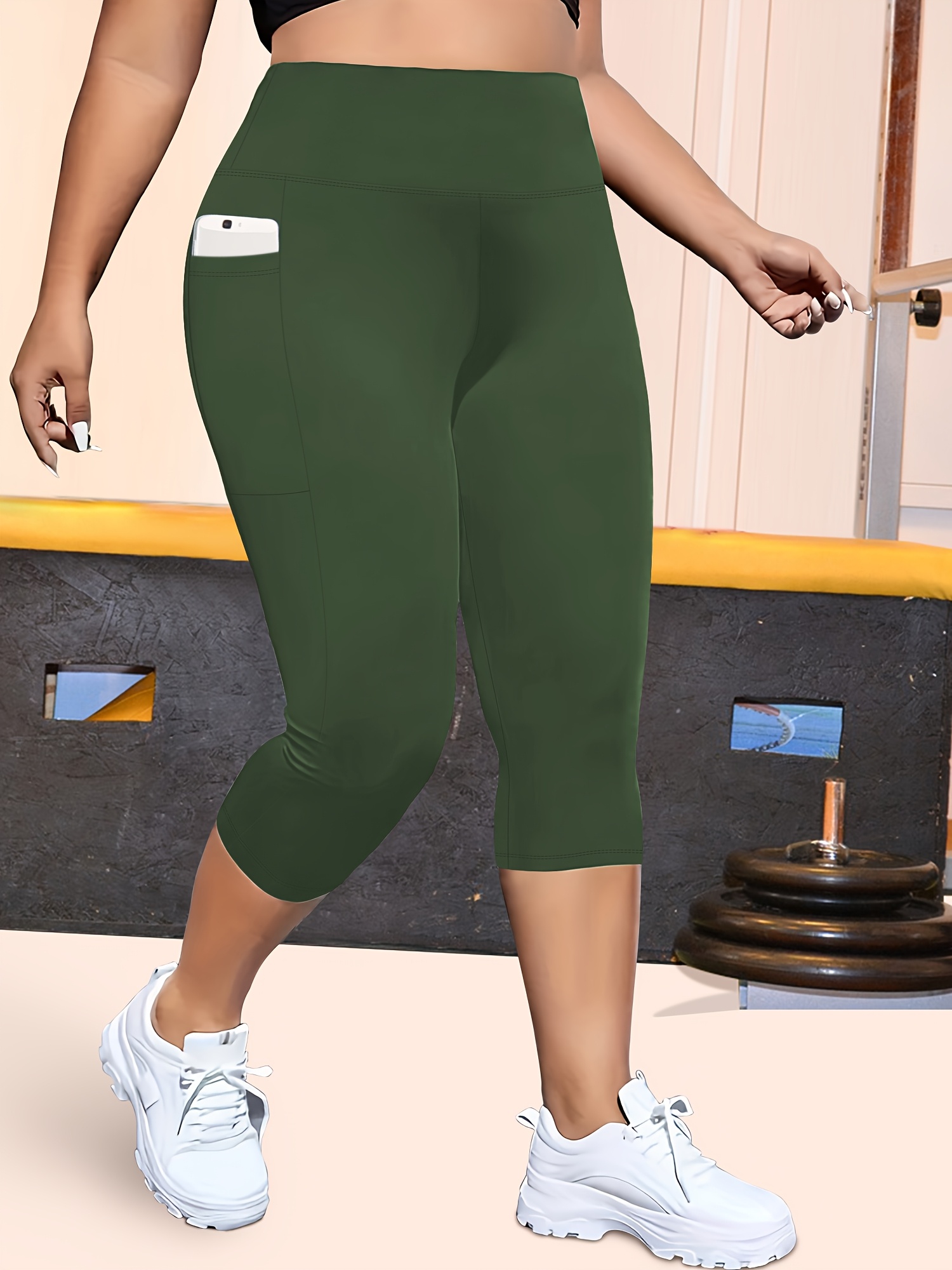 Plus Size High-Waisted Leopard Print Capri Pants with Side Pocket - Stretchy Casual Skinny Jeans for Spring/Summer/Fall, Casual Wear|Leopard Print Pants|Stretchy Fabric