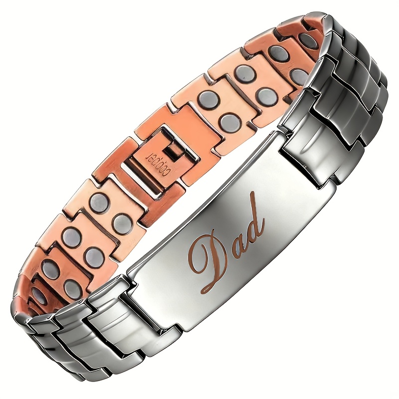 TEMU 1pc Men's Magnetic Cross Design Bracelet - Adjustable Black And Copper Color , With Size Tool - Fashion Jewelry Gift