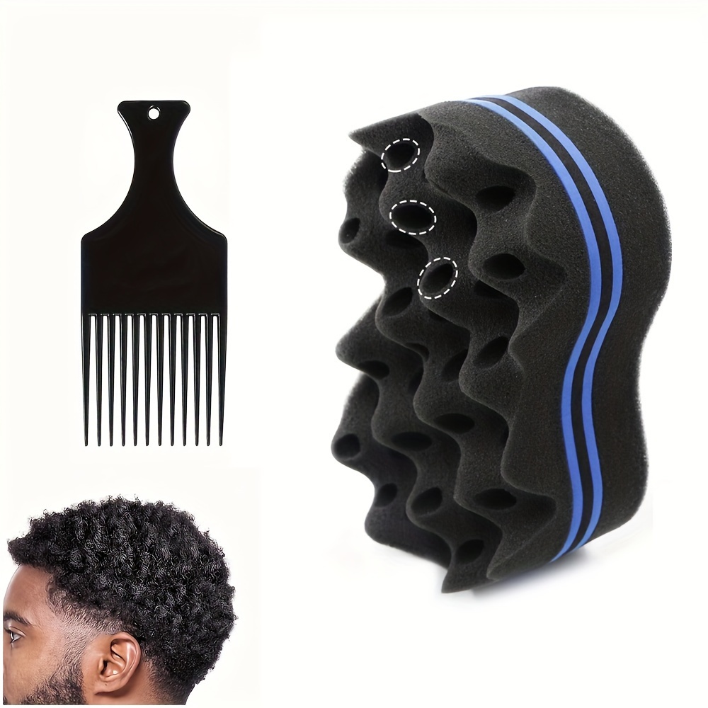 

Hair Sponge Brush With Hair Pick Comb, Sponge Brush, Afro Pick Comb, Suitable For Twists And Dreads