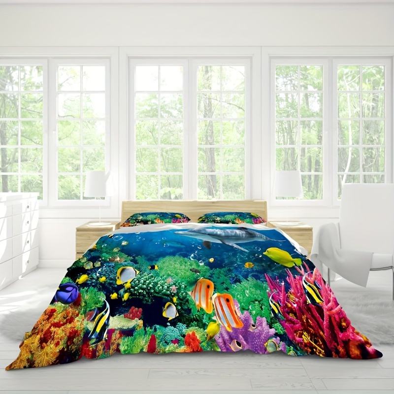 Ocean Fishing Catch Fish Duvet Quilt Cover Twin Queen Bedding Set Pillowcase