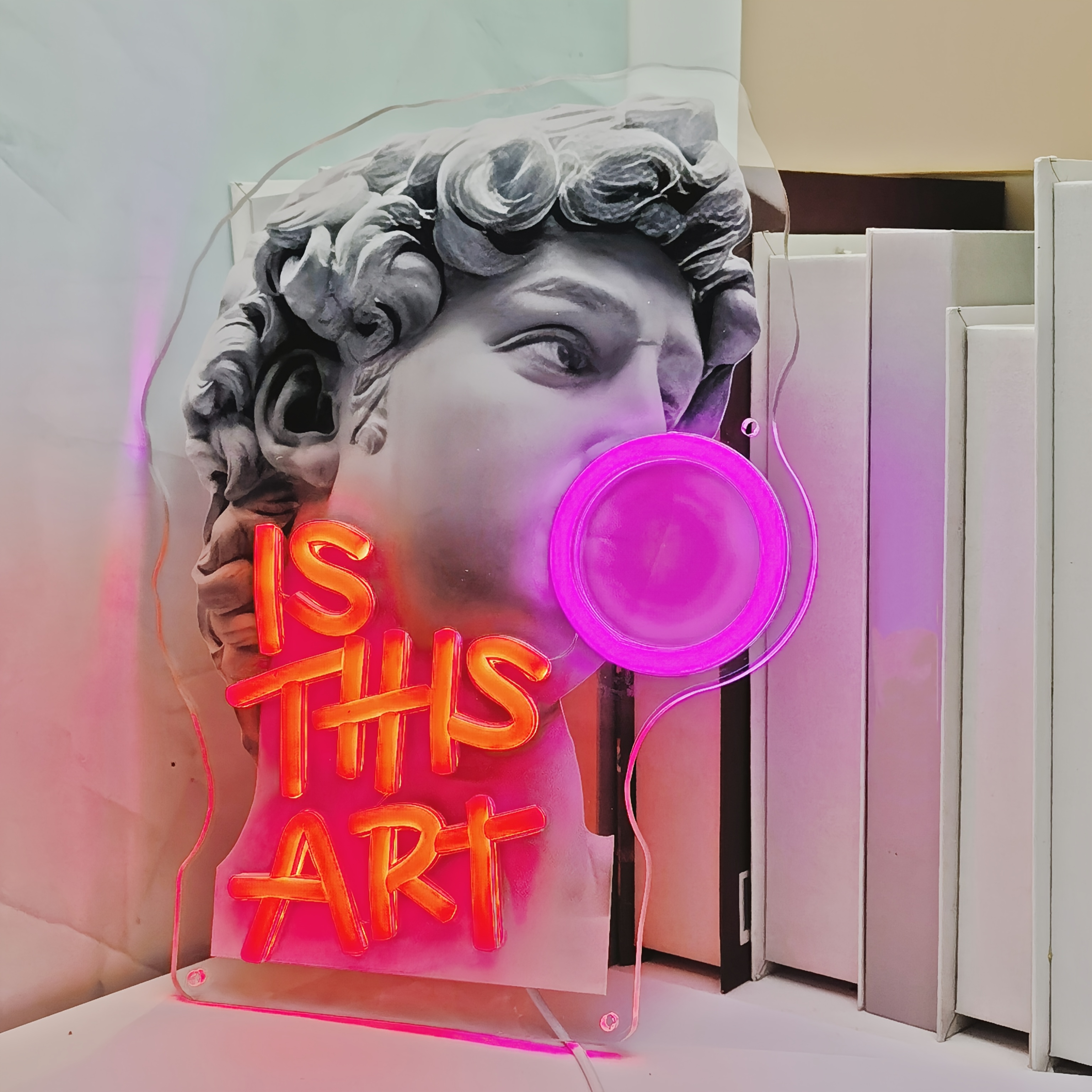 TEMU Usb-powered Artistic Neon Sign Featuring David With The Slogan 'is This Art', A Modern Minimalist Desktop Ambiance Light Suitable For Bedrooms,