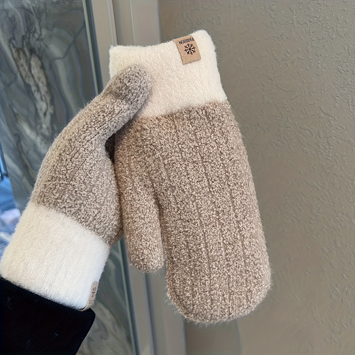 TEMU 1 paire de gants doigts, chauds pour l'hiver, style coréen unisexe à motif épissé, gants simples et , adaptés pour quotidiennes, le shopping, ,