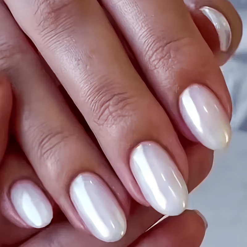 TEMU Short Oval Pearlescent White 48pcs Design, Multi-piece Set Of -on Nails, False Nails Suitable For Women And For Daily Wear